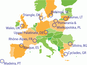 Map showing 12 ENNEREG Pioneer Regions